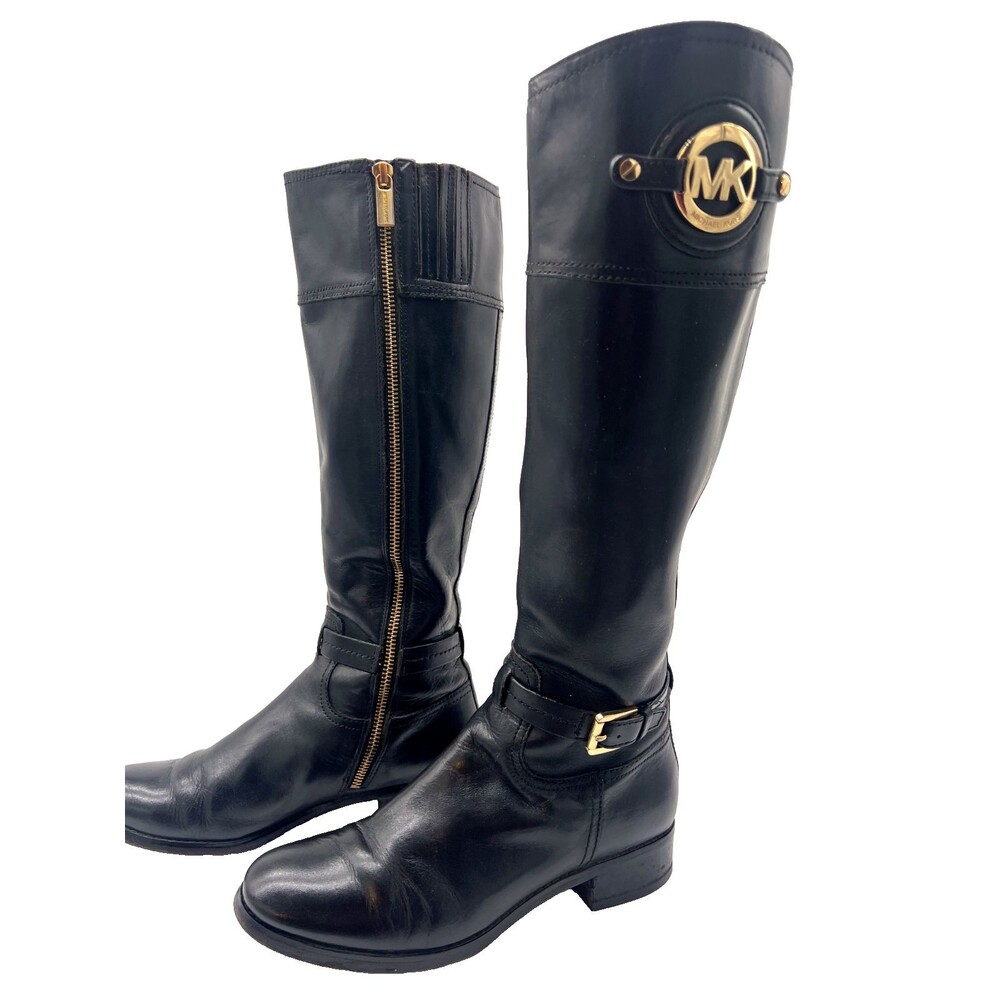 MICHAEL KORS STOCKARD LEATHER TALL RIDING BOOT BLACK SZ 5.5 WIDE CALF - Picture 8 of 16